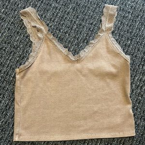 American Eagle lace trim tank top: tan, women’s small